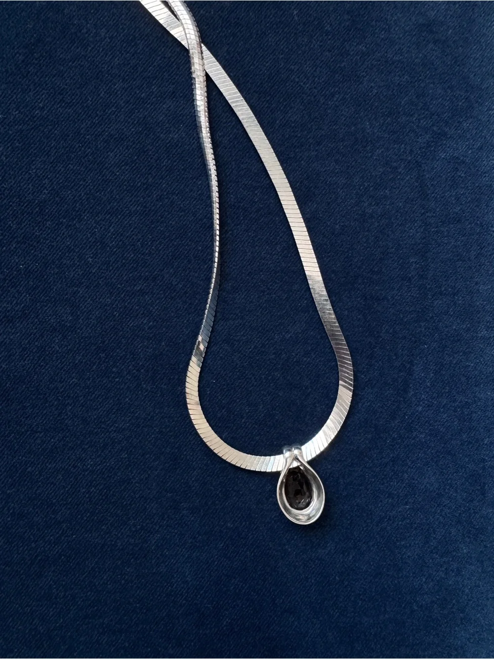 Milor Herringbone Sterling Silver .925 Smoky Topaz oval stone Necklace.